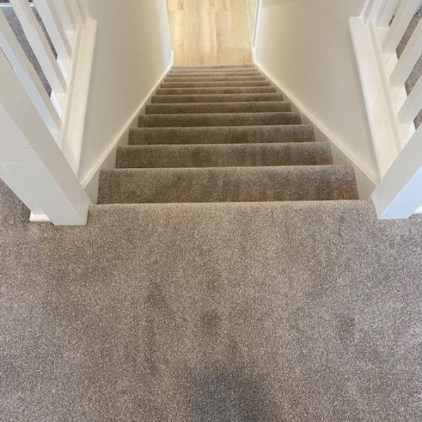 Heathertwist carpet in cobble stone installed on stairs