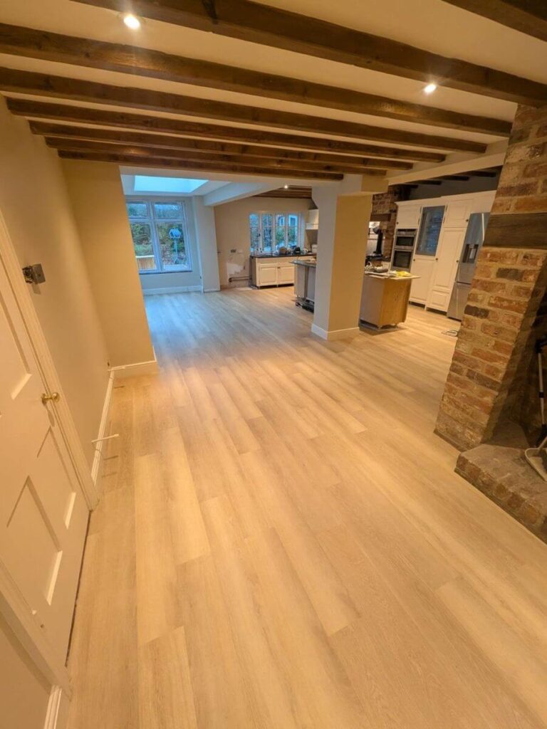 Light toned LVT Flooring laid in a Kitchen Extension in Sywell, Northampton