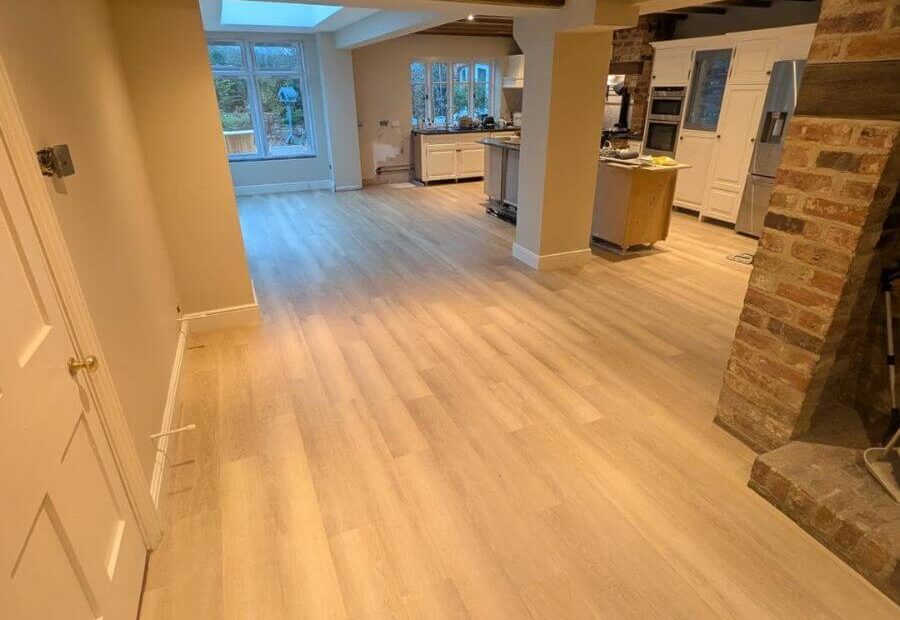 Light toned LVT Flooring laid in a Kitchen Extension in Sywell, Northampton