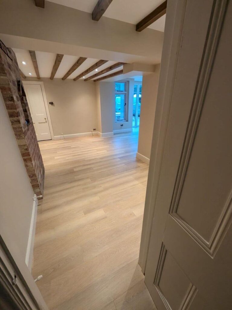 Light toned LVT Flooring laid in a Kitchen Extension in Sywell, Northampton