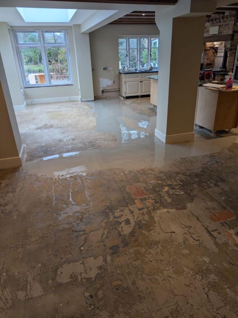 Kitchen extension stripped flooring ready for new LVT to be laid